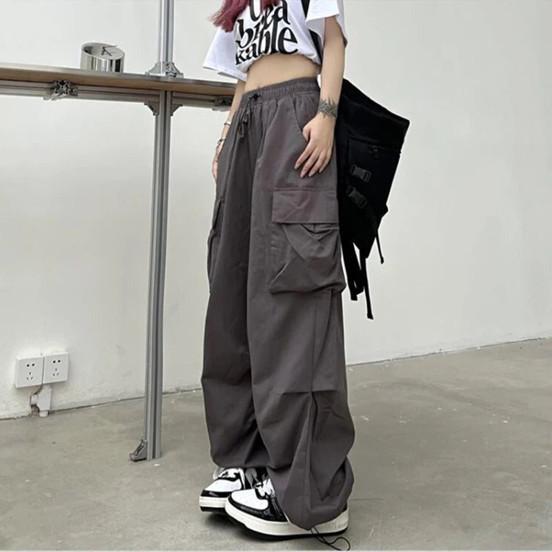 Casual Low Waist Tech Joggers - Wide Leg Baggy Streetwear Sweatpants