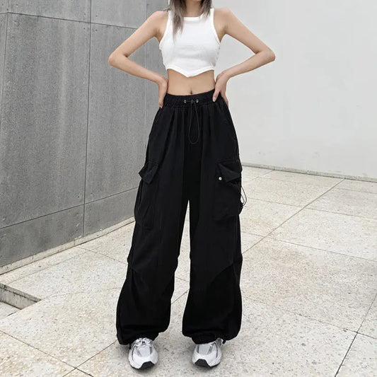 Casual Low Waist Tech Joggers - Wide Leg Baggy Streetwear Sweatpants