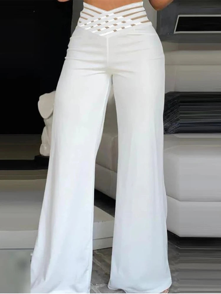 High Waist Mesh Patch Casual Pants