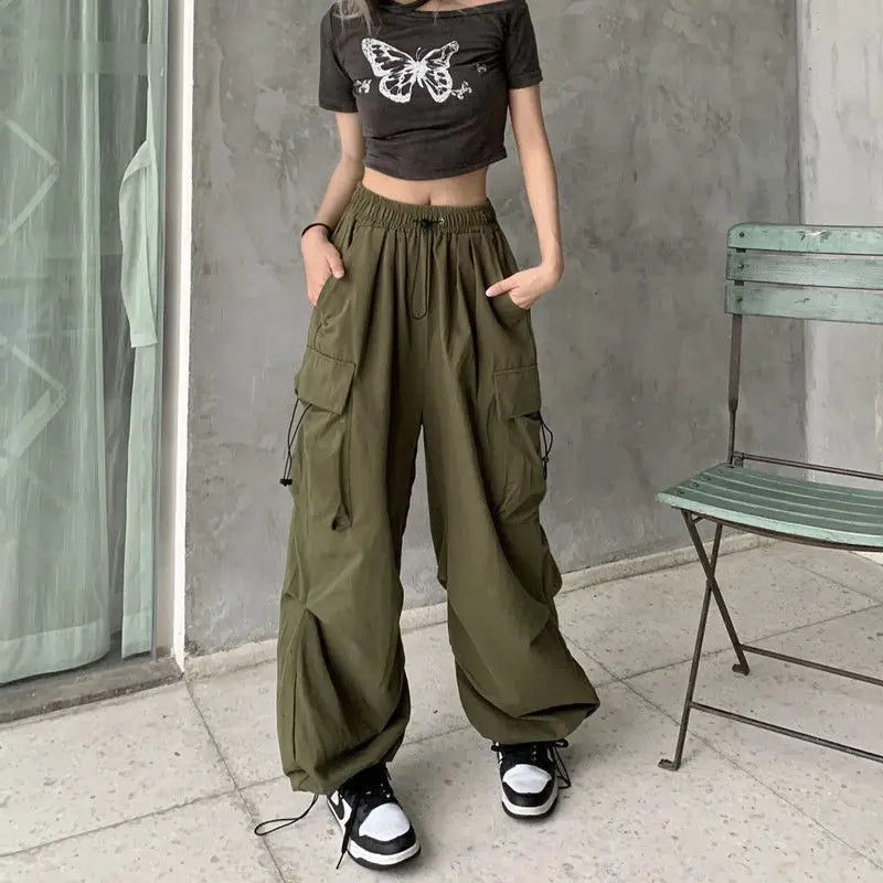 Casual Low Waist Tech Joggers - Wide Leg Baggy Streetwear Sweatpants