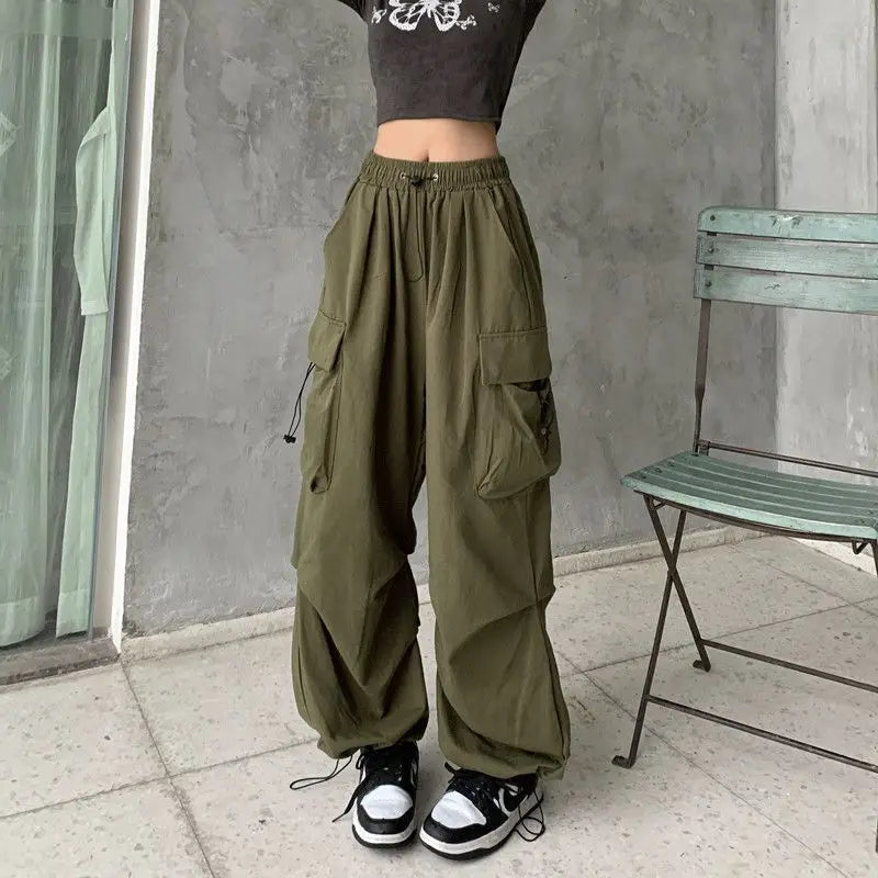 Casual Low Waist Tech Joggers - Wide Leg Baggy Streetwear Sweatpants