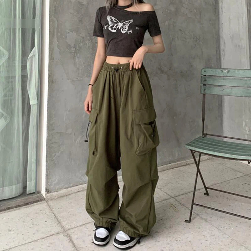 Casual Low Waist Tech Joggers - Wide Leg Baggy Streetwear Sweatpants