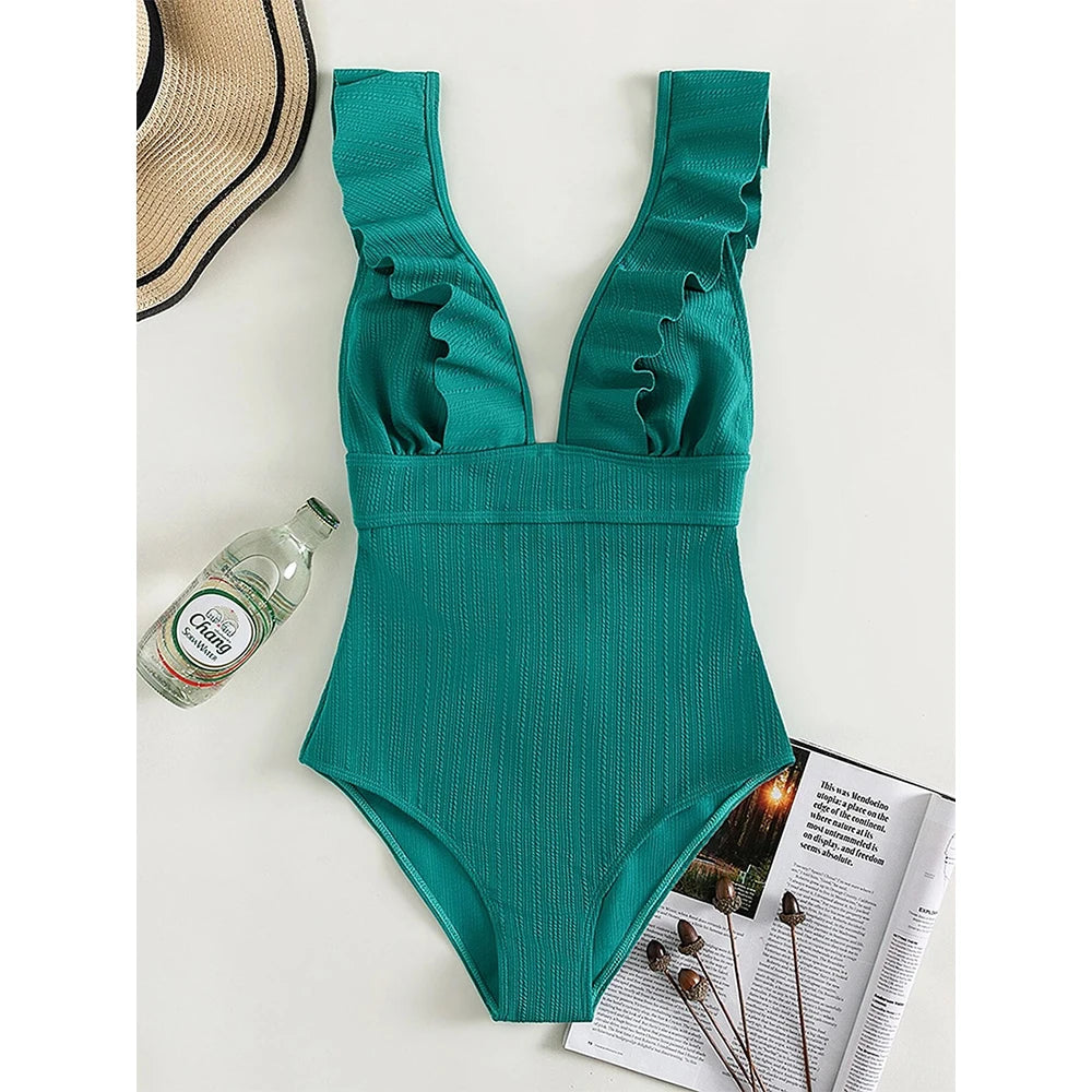 Elegant Ruffle One-Piece Push Up Swimsuit