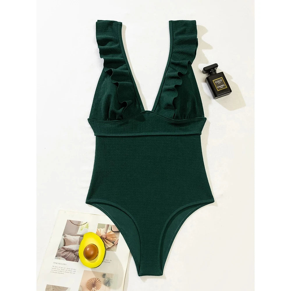 Elegant Ruffle One-Piece Push Up Swimsuit