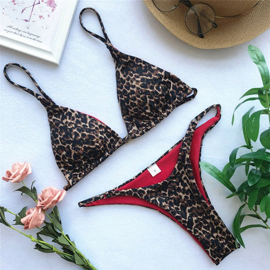 Women Swimwear Leopard Print Women Swimsuit Biquini Feminino Para Praia 2024 Bikini Set Beach Two Piece Swimwear Padded Swimsuit