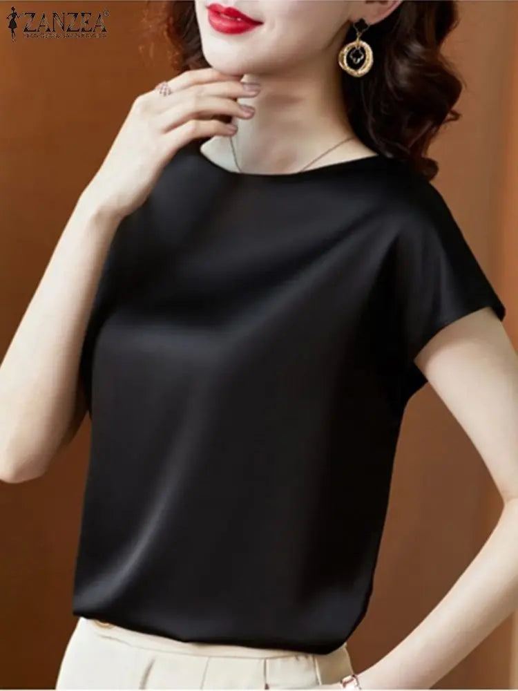 Elegant Short Sleeve Satin Shirt