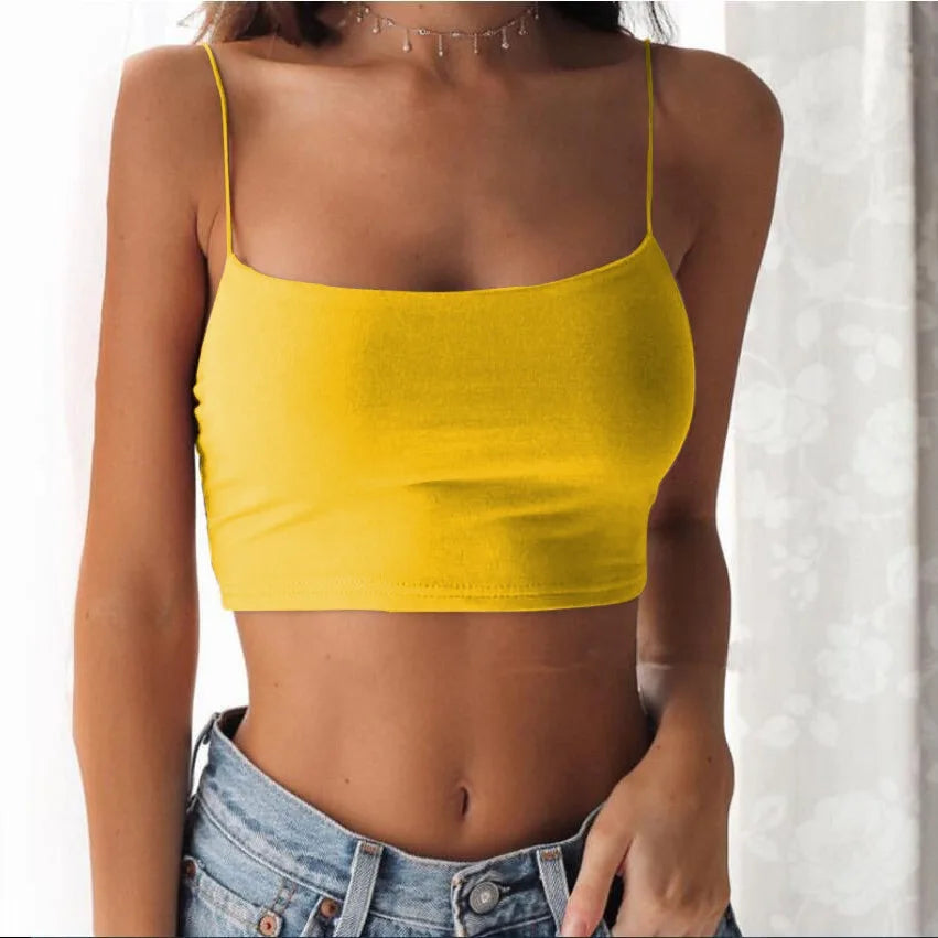 Hot Sale!Women Summer Camisole Crop Tops Sleeveless Slim Sling T-shirt Black White Bottoming Tanks Bra Underwear Vest Tops