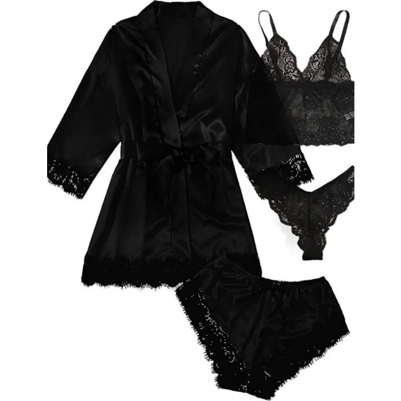 Satin 4-Piece Lace Silk Set