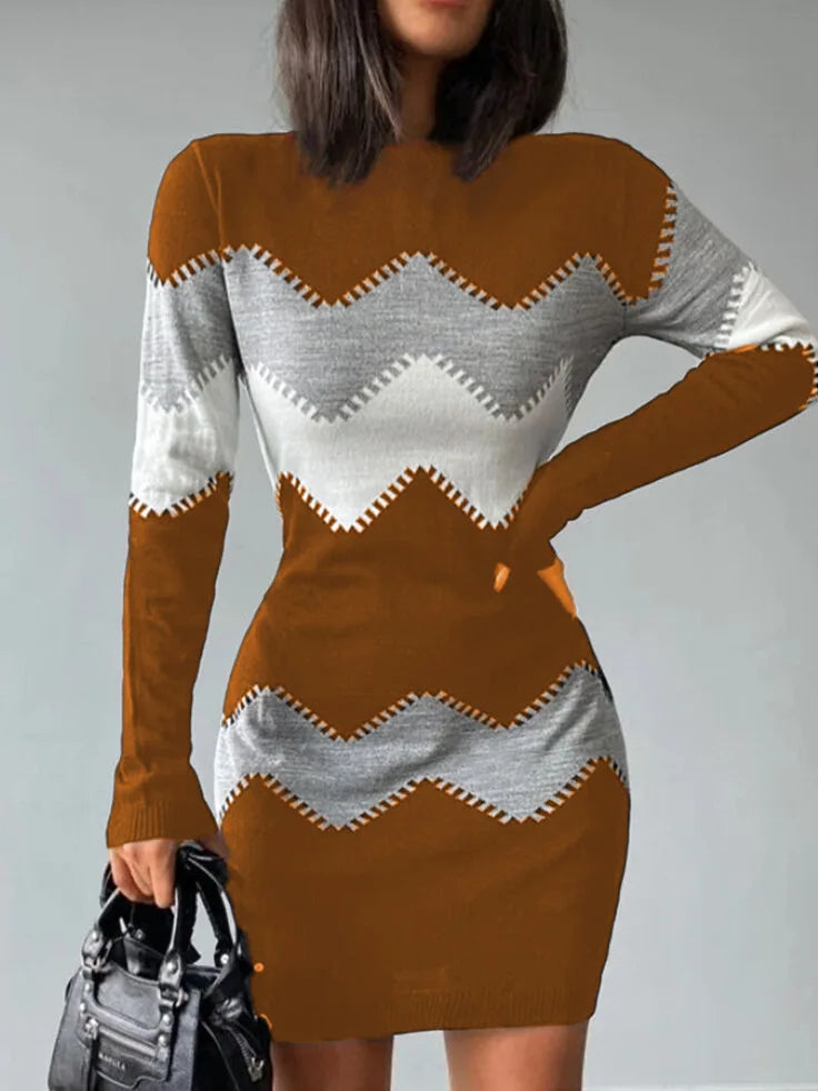 Long-Sleeve O-Neck Mini Winter Dress