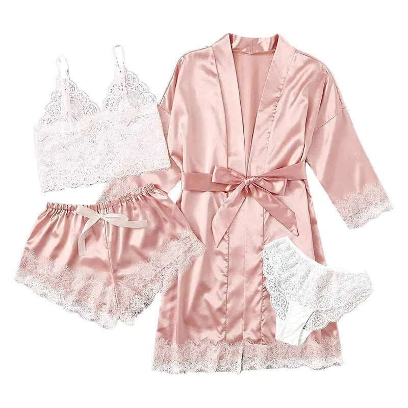 Satin 4-Piece Lace Silk Set