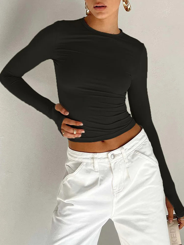 Long Sleeve Crew Neck Slim Fit Crop Top