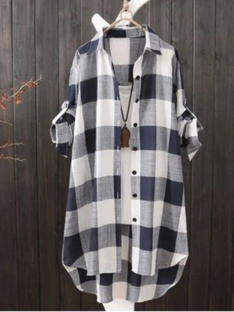 Women's Plaid Cotton Shirt Chic Women Blouse Elegant and Youth Women's Blouses New In External Clothes Korean Style