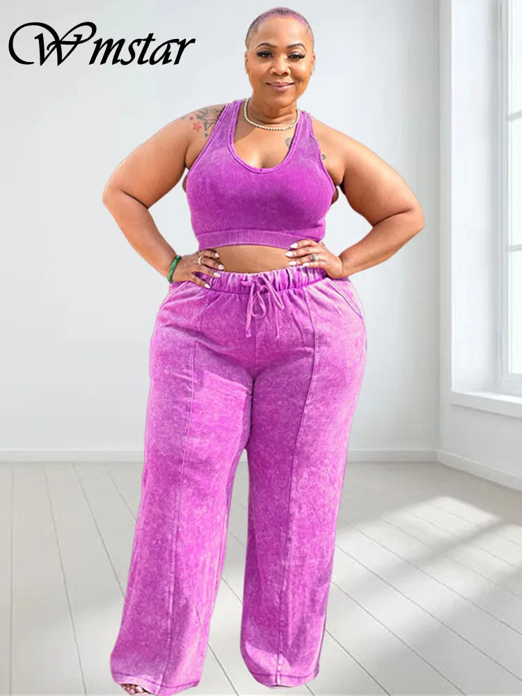 Wmstar Plus Size Pants Sets Women New In Summer Clothes Two Piece Outfits Sweatpants Matching Tracksuit Wholesale Dropshipping