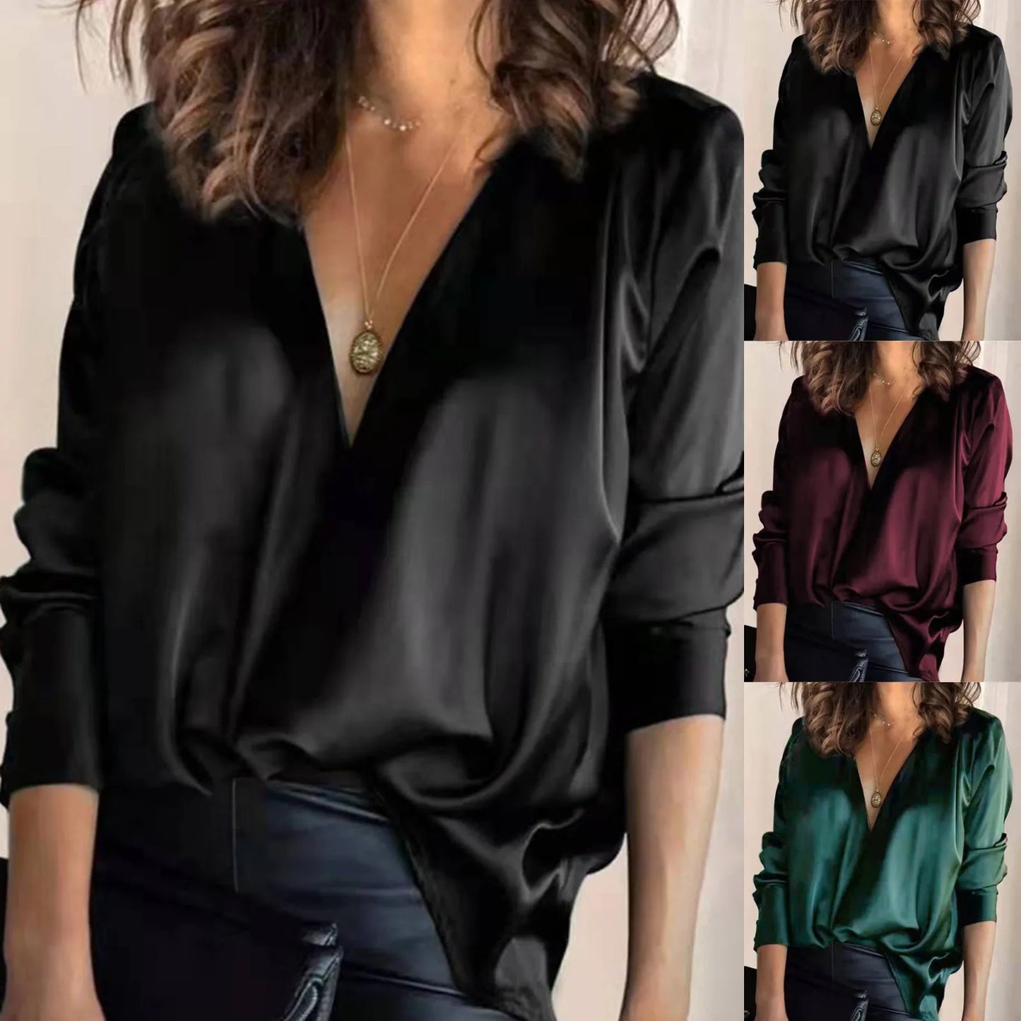 Satin Silk V Neck Blouse