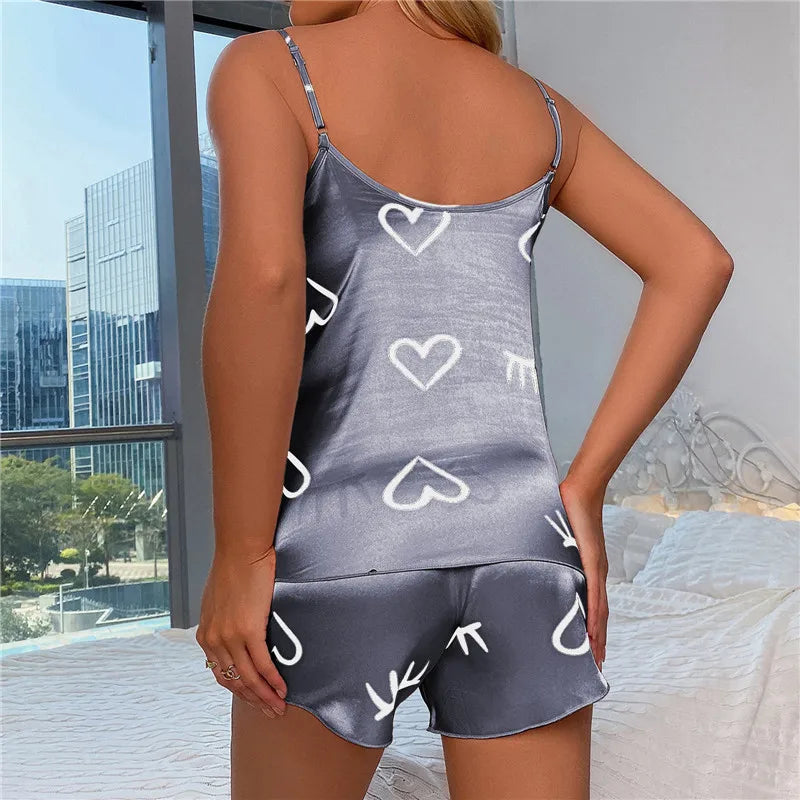 Women Ice Silk Pajamas Sleepwear Pajama Set Camisole Shorts L XL XXL Gray Pink Low Cut Comfortable Casual Summer