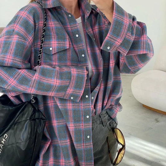 Oversized Long Sleeve Plaid Shirt