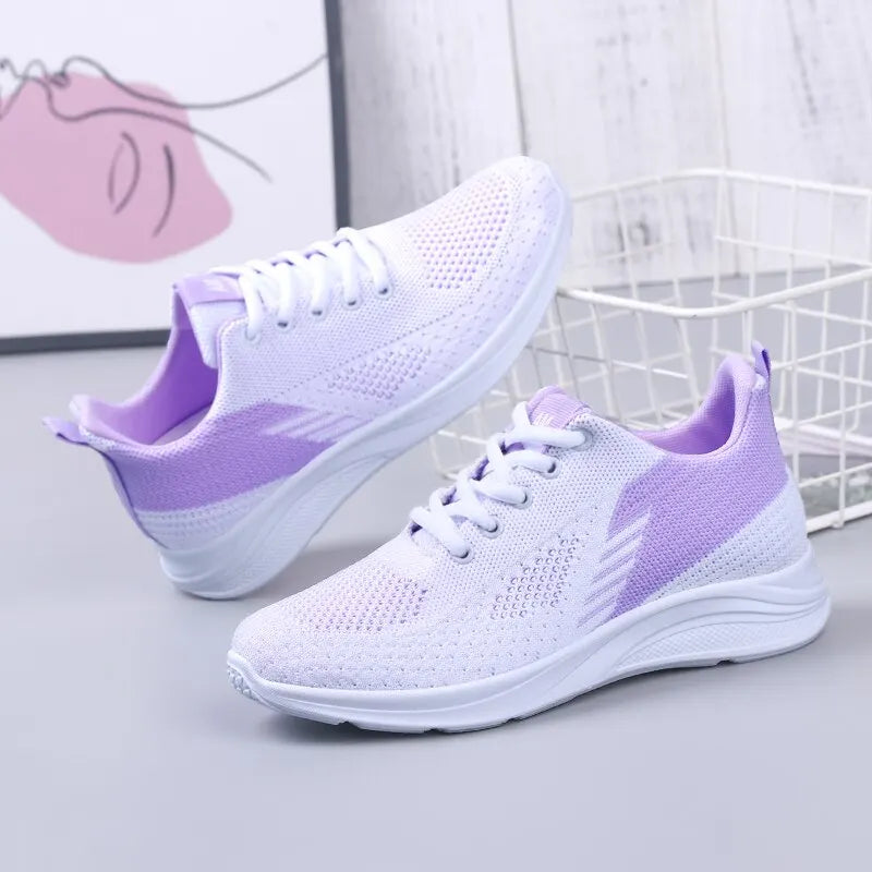 Spring New Women's Flying Weave Mesh Sport Casual Lightweight Soft Sole Running Shoes