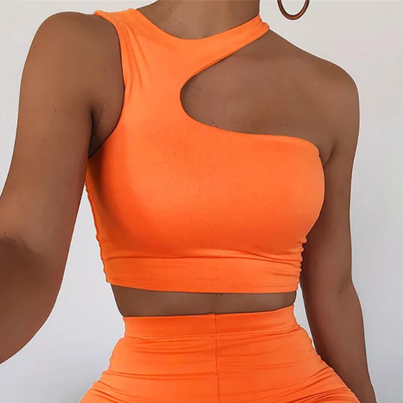 New Summer Women's Sexy Solid Color Irregular Breastplaining Cut Out Cropped Strapless Tight Tank Top Fashion Sports Short Tops