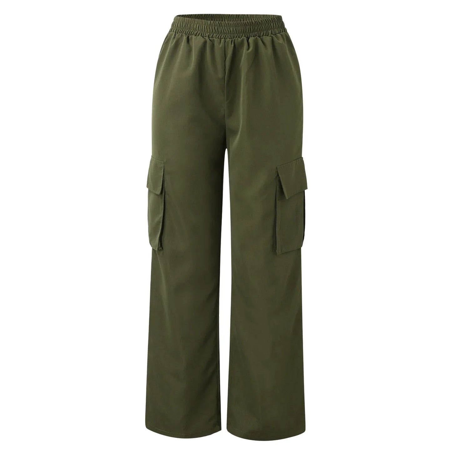 Cargo Pants -Elastic High Waist Wide Leg Trousers Pants