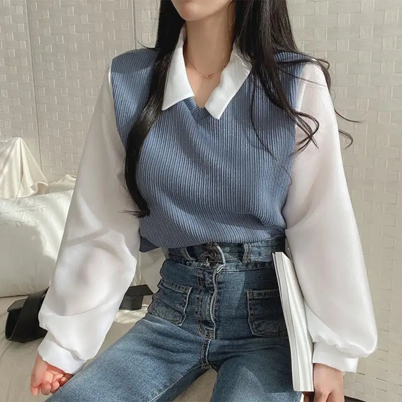 Two-piece Polo Collar Blouse