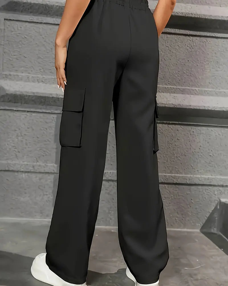 Elastic High Waist Wide Leg Pants