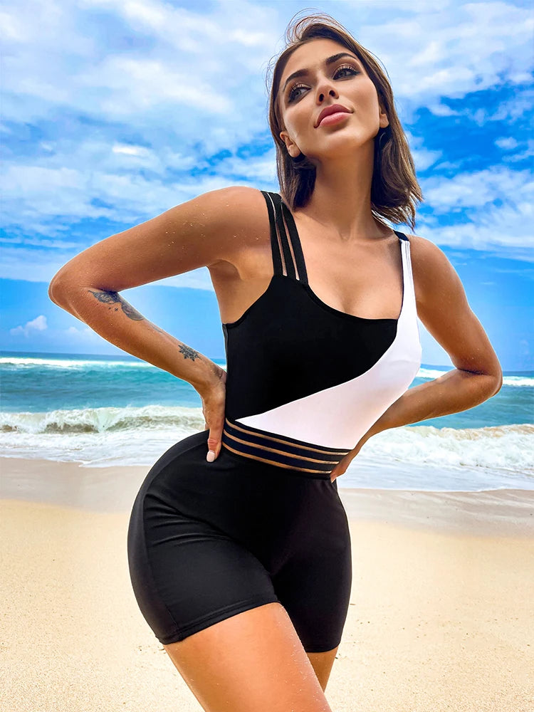 One Piece Swimsuit Women Push Up Swimming Suit patchwork Bathing Suit High waist Beachwear Monokini One Piece Swimwear Women