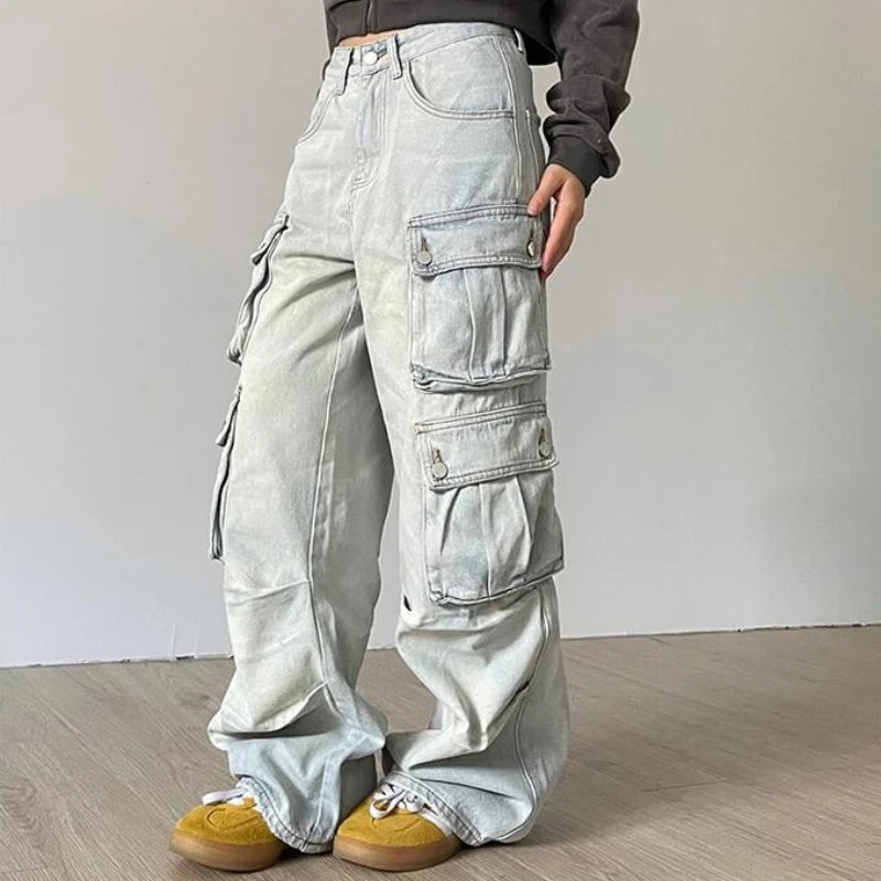 Street Style Baggy Cargo Jeans -Wide Leg Pants