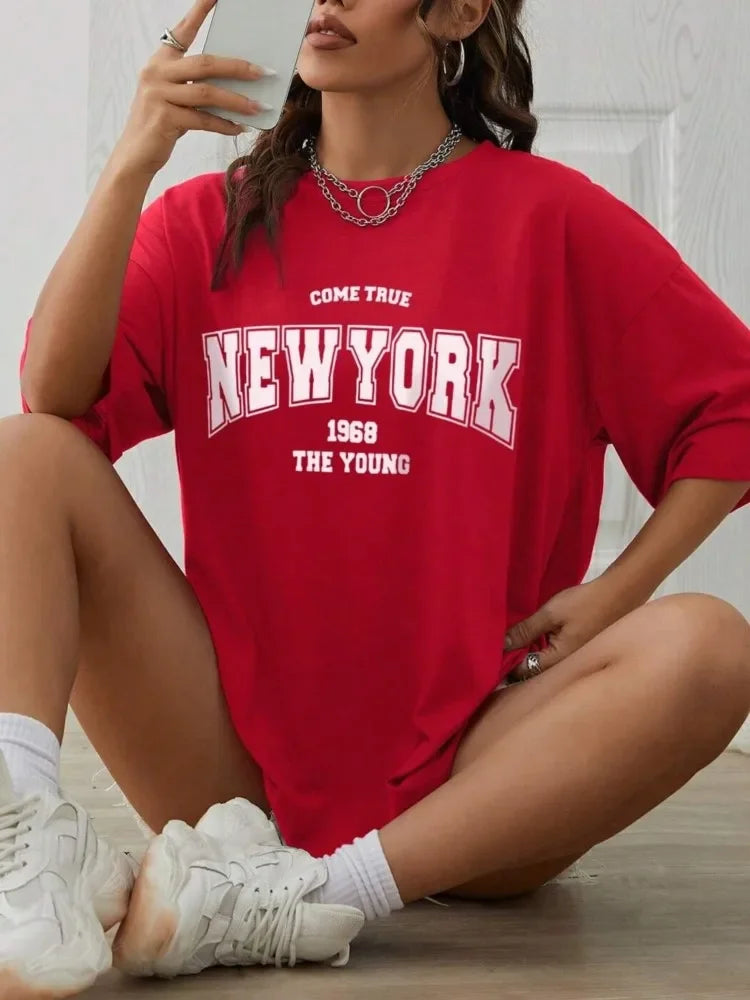 When 1968 The New York Is Young  Woman Tshirts Oversize Daily Tshirts Creativity Streettshirt Individual Casual Clothes