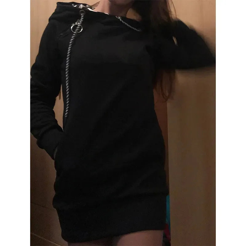 Long Sleeve Hoodie Dress -Casual Pullover Sweatshirt