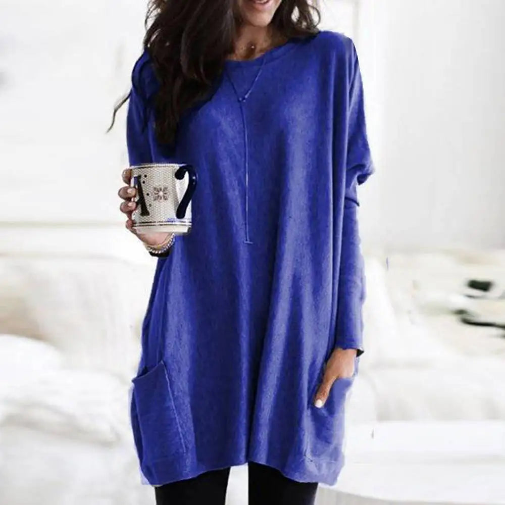 Women‘s Long Sleeve Pocket Tunic Tops Blouse Ladies Casual Loose Jumper Pullover Plus Size Clothing For Female 2023