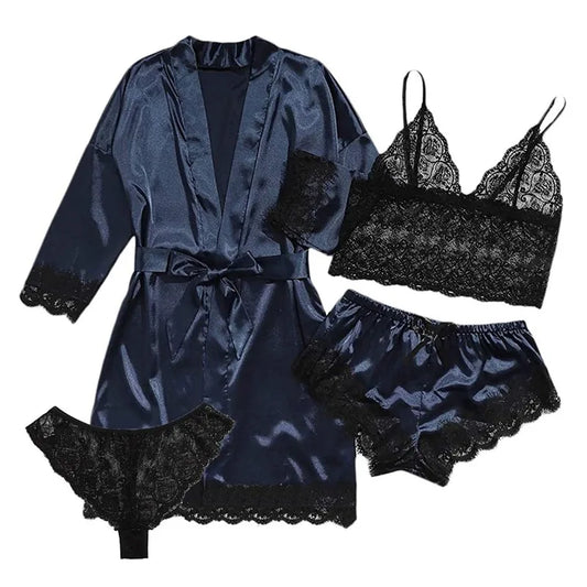 Satin 4-Piece Lace Silk Set