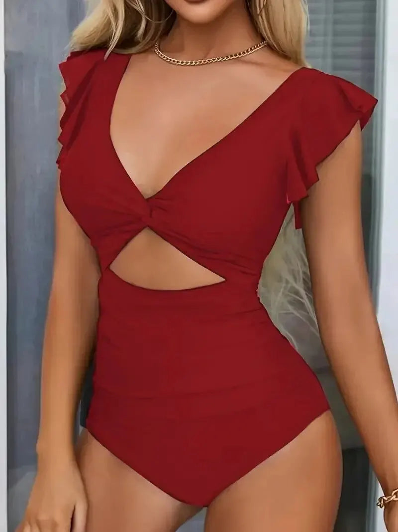 One V Neck Piece Swimsuit