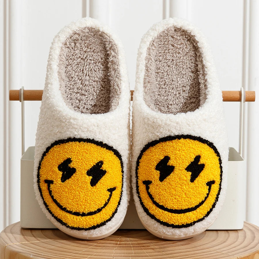 Women Slippers Cute Lightning Smile Face House Funny Ladies Casual Footwear Winter Indoor Shoes Fluffy Smiling Slides for Home