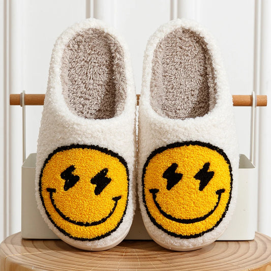 Women Slippers Cute Lightning Smile Face House Funny Ladies Casual Footwear Winter Indoor Shoes Fluffy Smiling Slides for Home