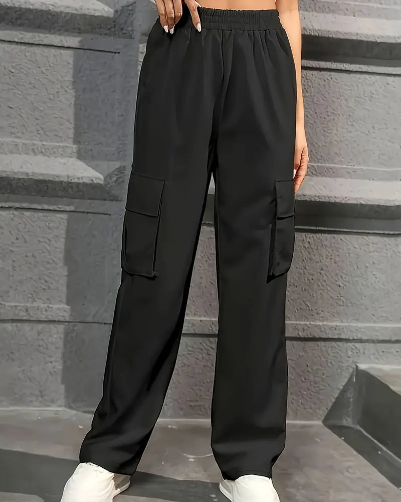 Elastic High Waist Wide Leg Pants