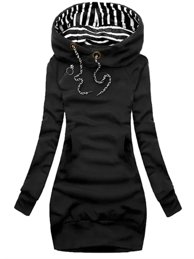 Long Sleeve Hoodie Dress -Casual Pullover Sweatshirt