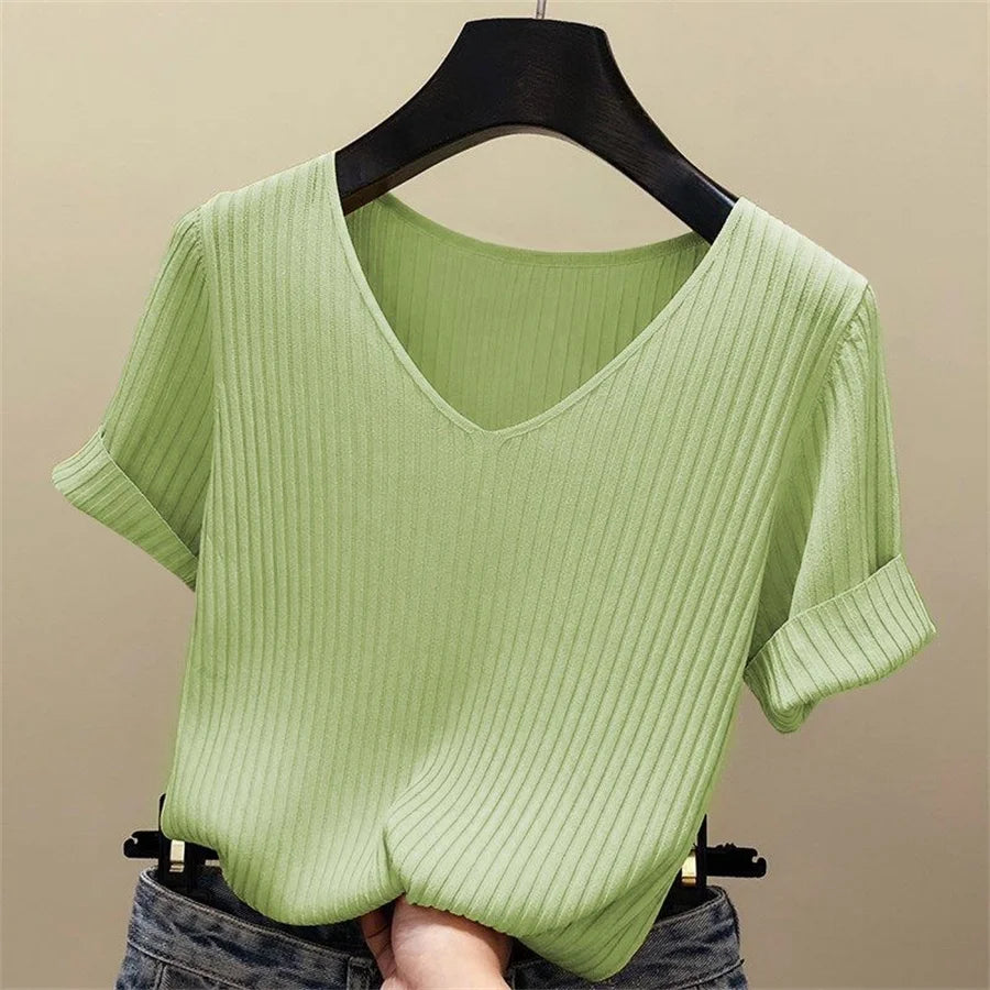 V-Neck Short Sleeve Blouse