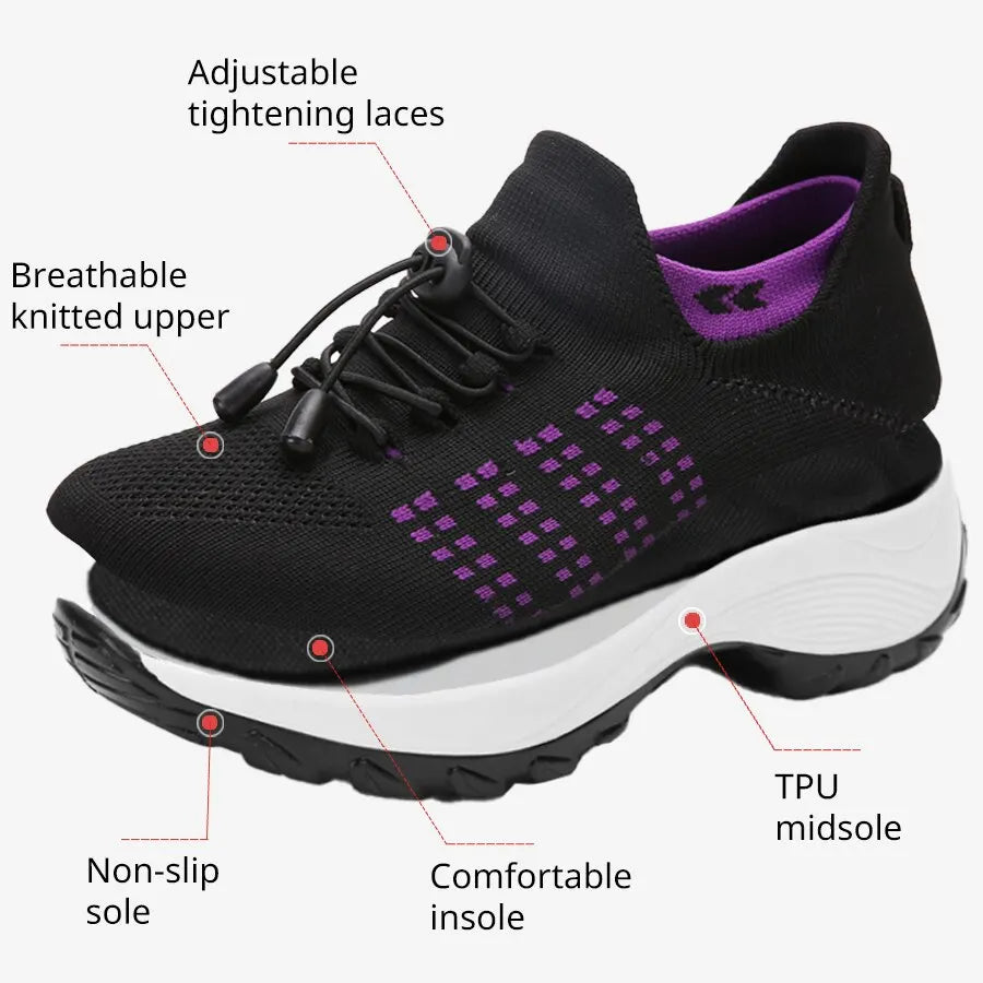 Women Fashion Sneaker for Walking Fitness Sport Shoes Chunky Platform Height Increasing Breathable Loafers Elastic Lady Trainers