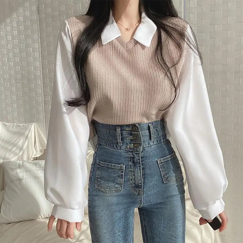 Two-piece Polo Collar Blouse