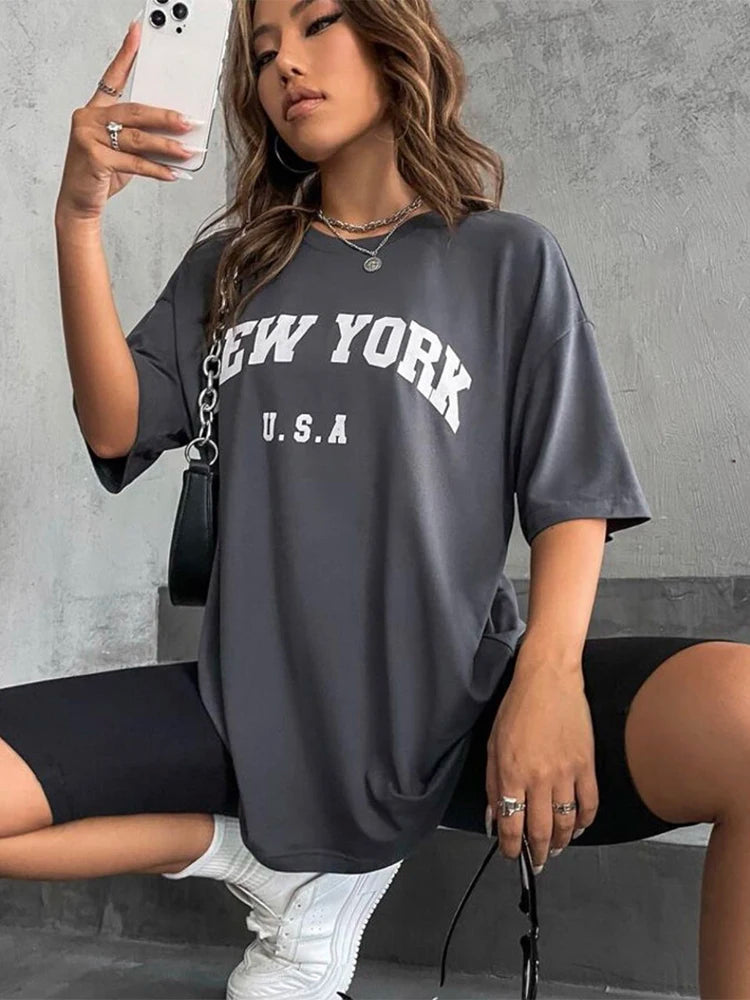 New York Letter Print T-shirts