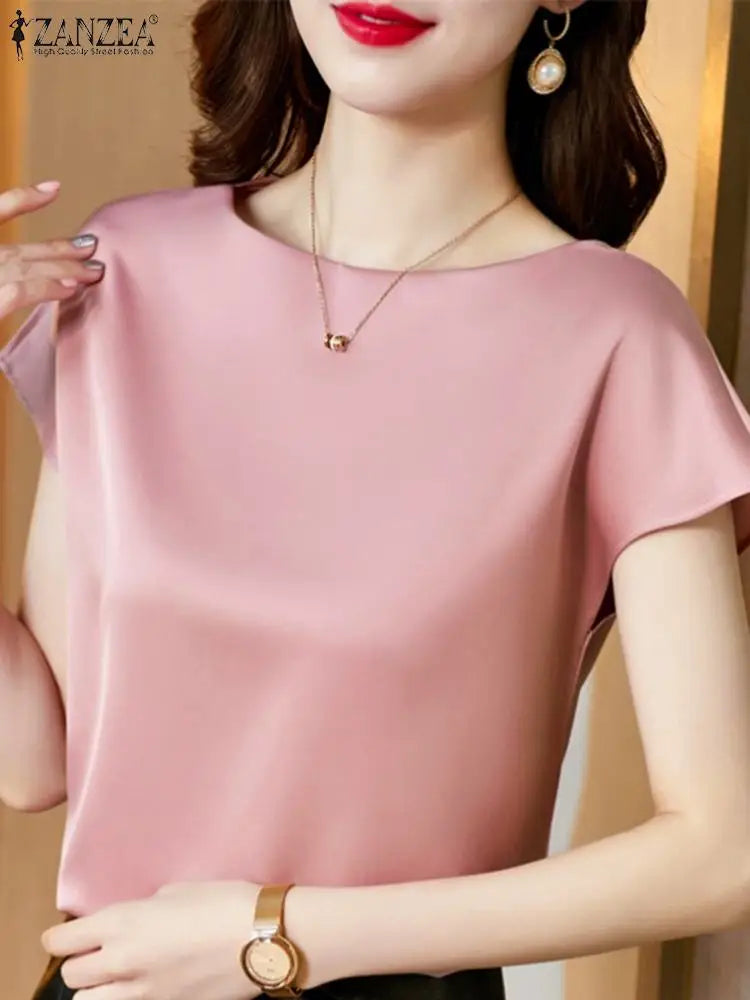 Elegant Short Sleeve Satin Shirt