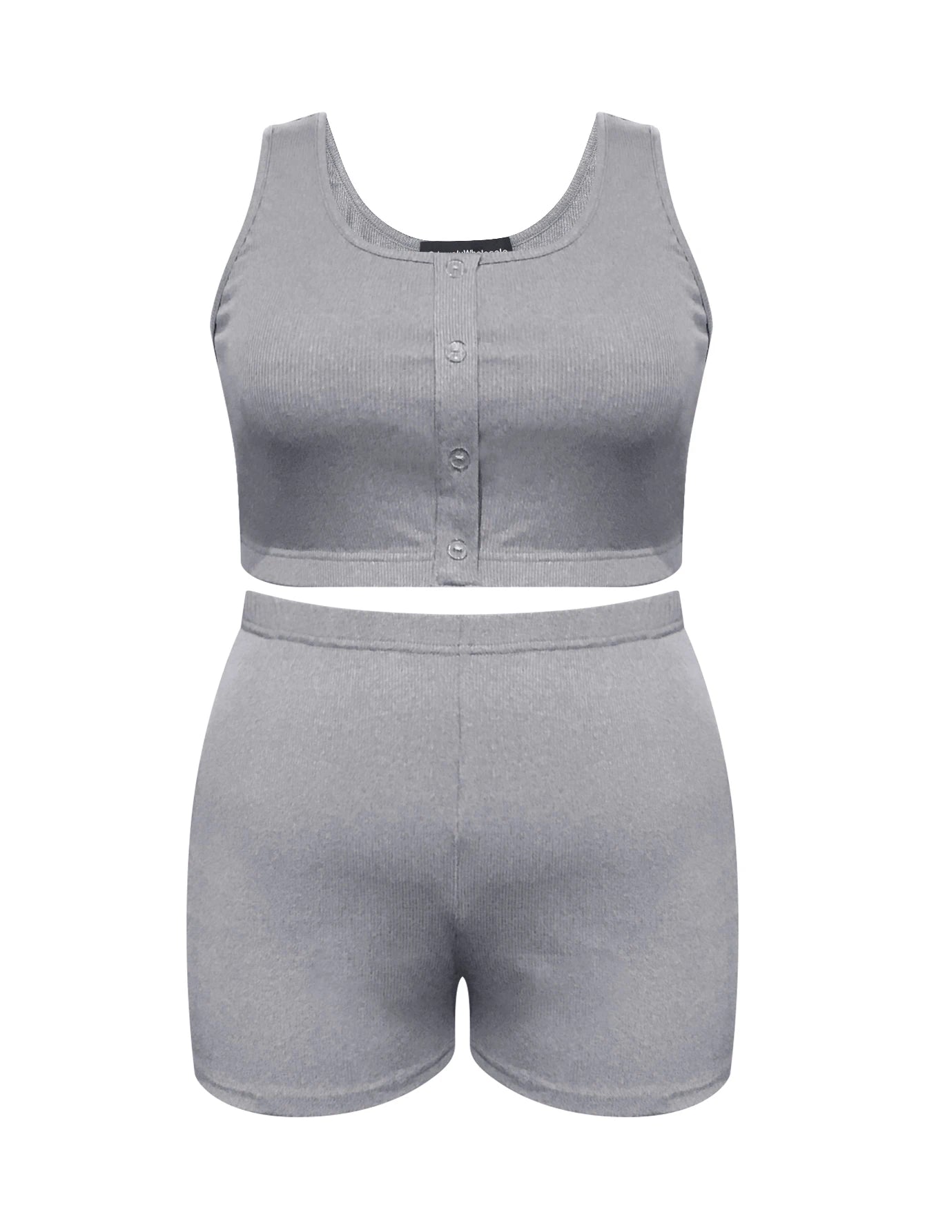 LW Plus Size  Sporty Women Two Piece Short Sets  Crop Top Button Design High Waist Shorts Set New Summer Casual Matching Suit