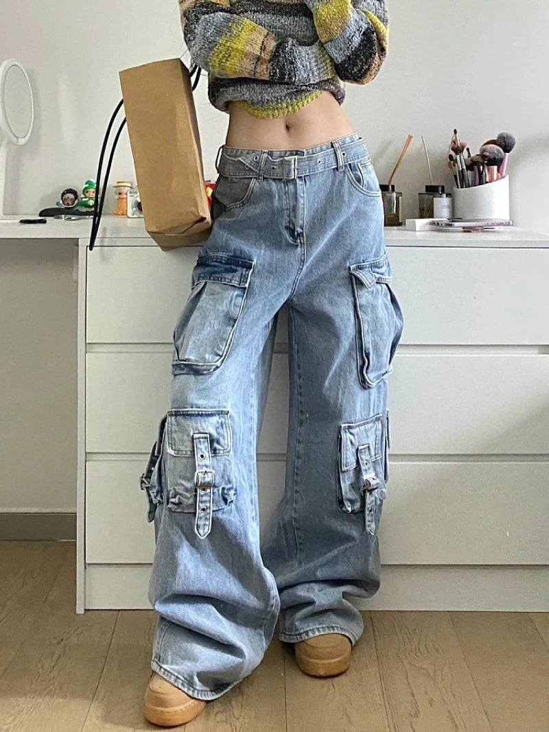 Street Style Baggy Cargo Jeans -Wide Leg Pants