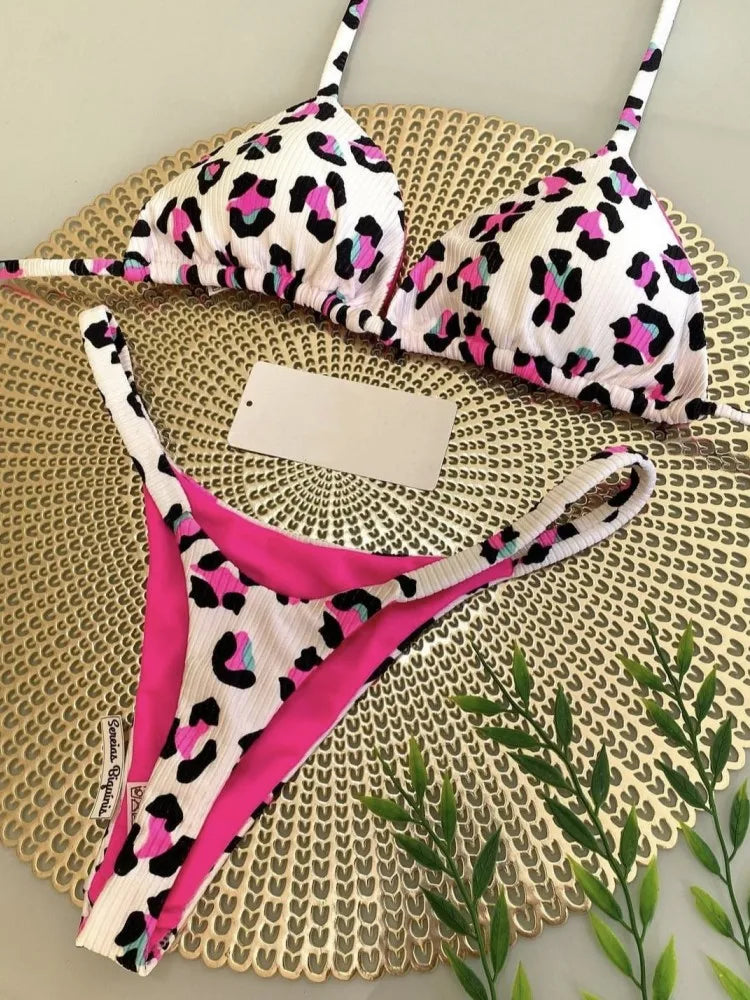 Swimwear Women Cute  Cherry Print Brazilian Thong Bikini Set Sexy Thong Swimsuit Two Pieces Bathing Suit Women 2023 Beach Wear