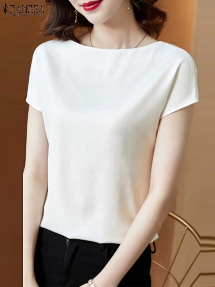 Elegant Short Sleeve Satin Shirt