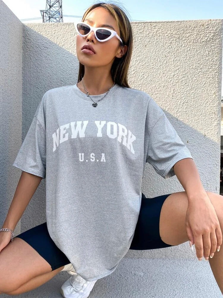 New York Letter Print T-shirts