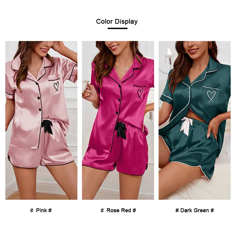 Heart Embroidered 2 Piece Pajama Set