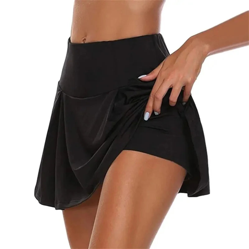 Summer Women Sprints Tennis Dance Fitness Short Skirts Quick Drying Solid Female Lining High Waist Mini Skirts Shorts DF4987