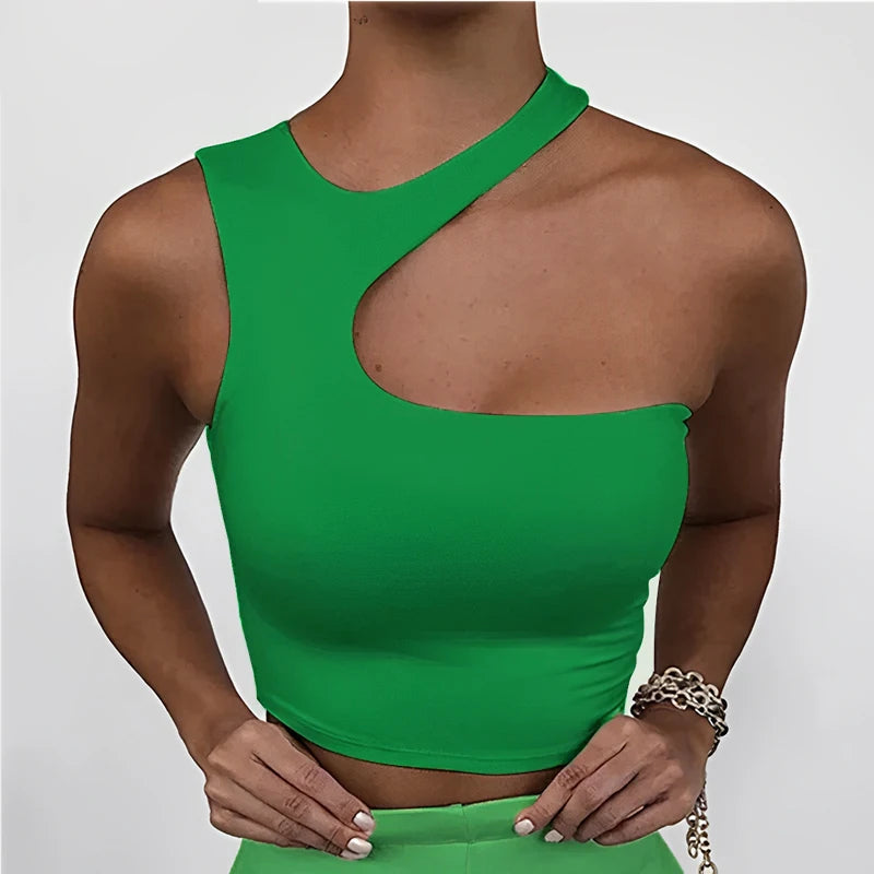 New Summer Women's Sexy Solid Color Irregular Breastplaining Cut Out Cropped Strapless Tight Tank Top Fashion Sports Short Tops