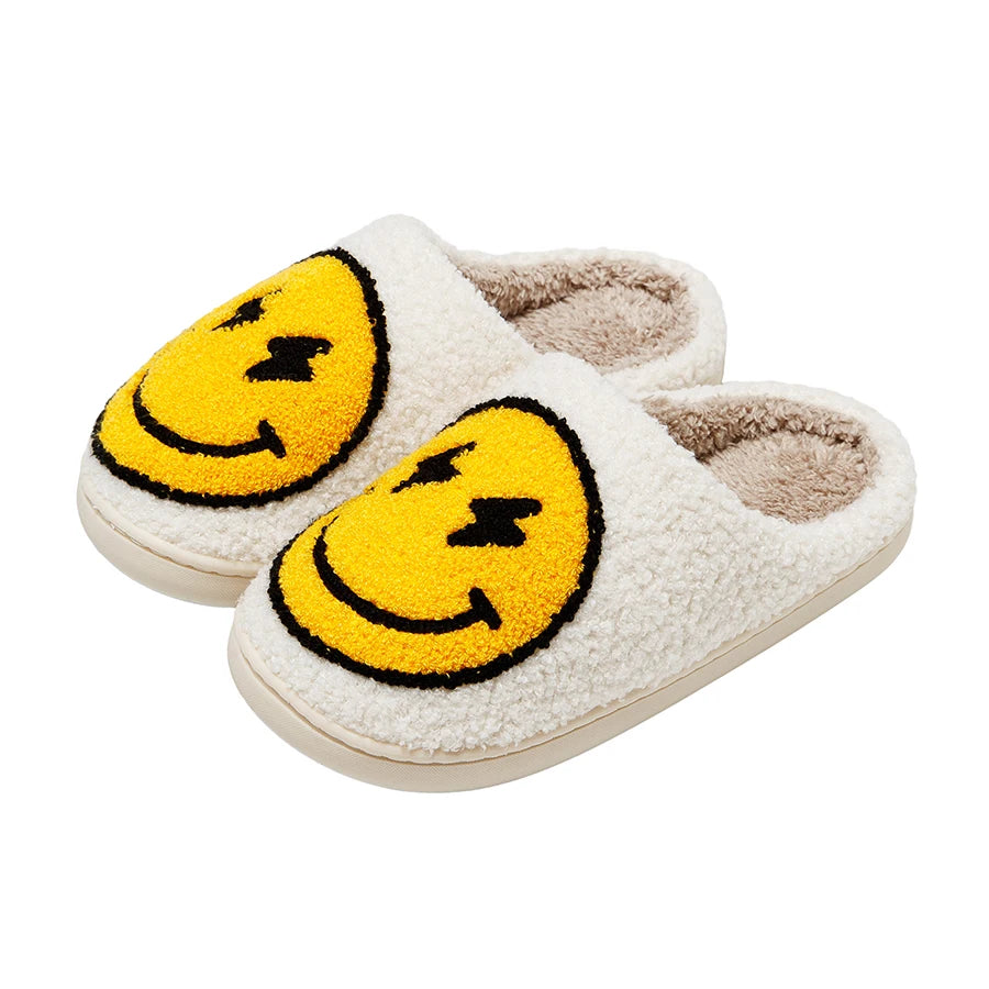 Women Slippers Cute Lightning Smile Face House Funny Ladies Casual Footwear Winter Indoor Shoes Fluffy Smiling Slides for Home